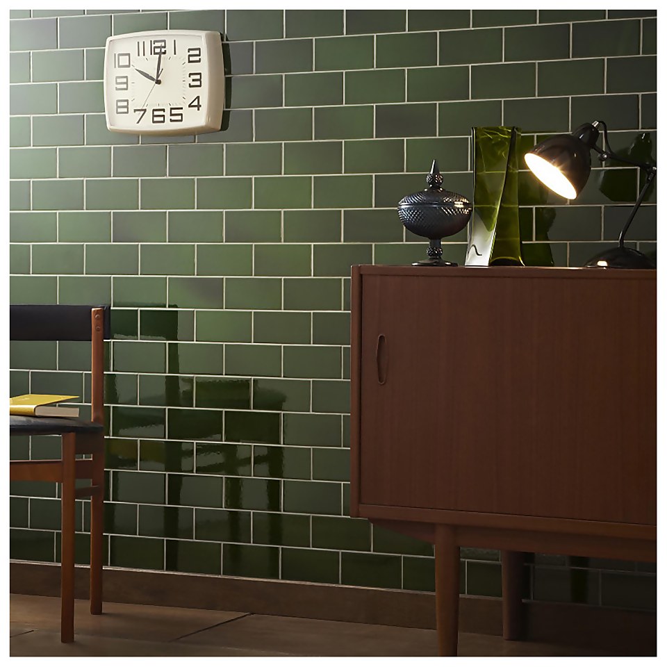 V&A Puddle Glaze Racing Green Wall Tile 152x76mm