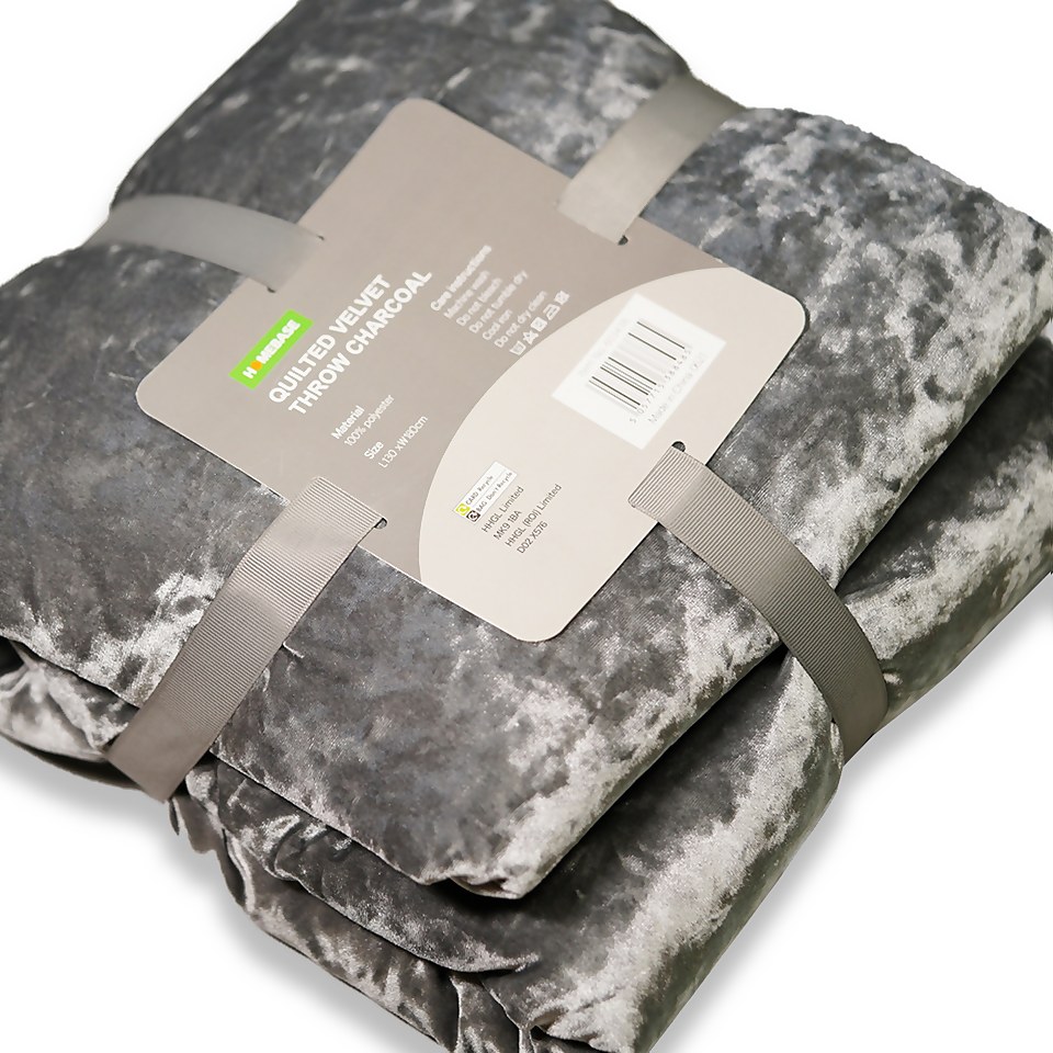 Quilted Crushed Velvet Throw Charcoal 130x180cm