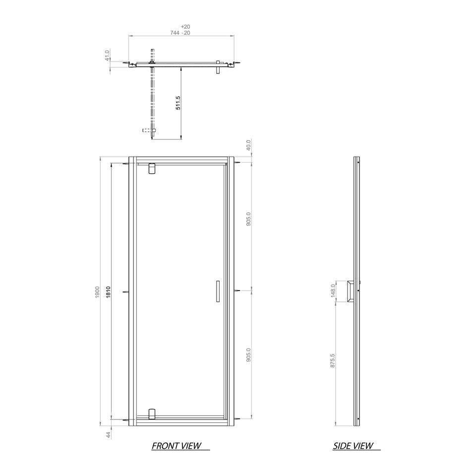 Aqualux Edge6 Pivot Shower Door - 760 x 1900 (6mm Glass)