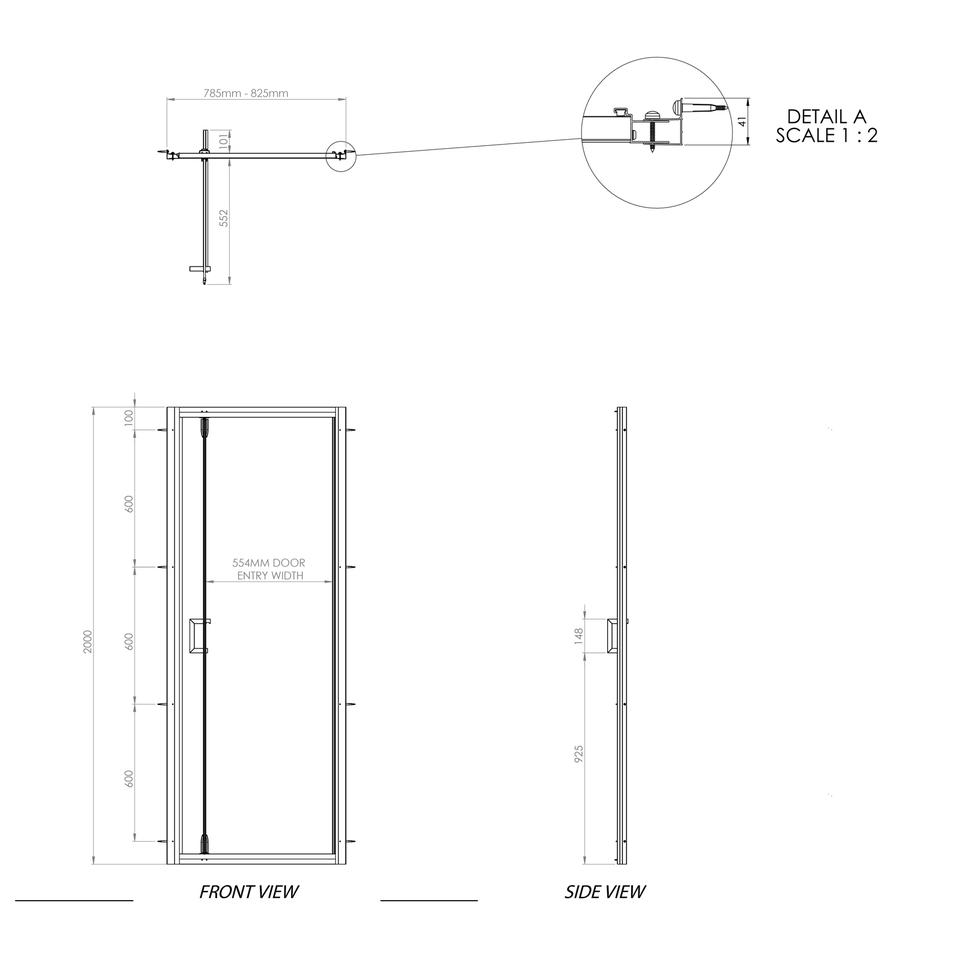 Aqualux Edge8 Pivot Shower Door - 800 x 2000 (8mm Glass)