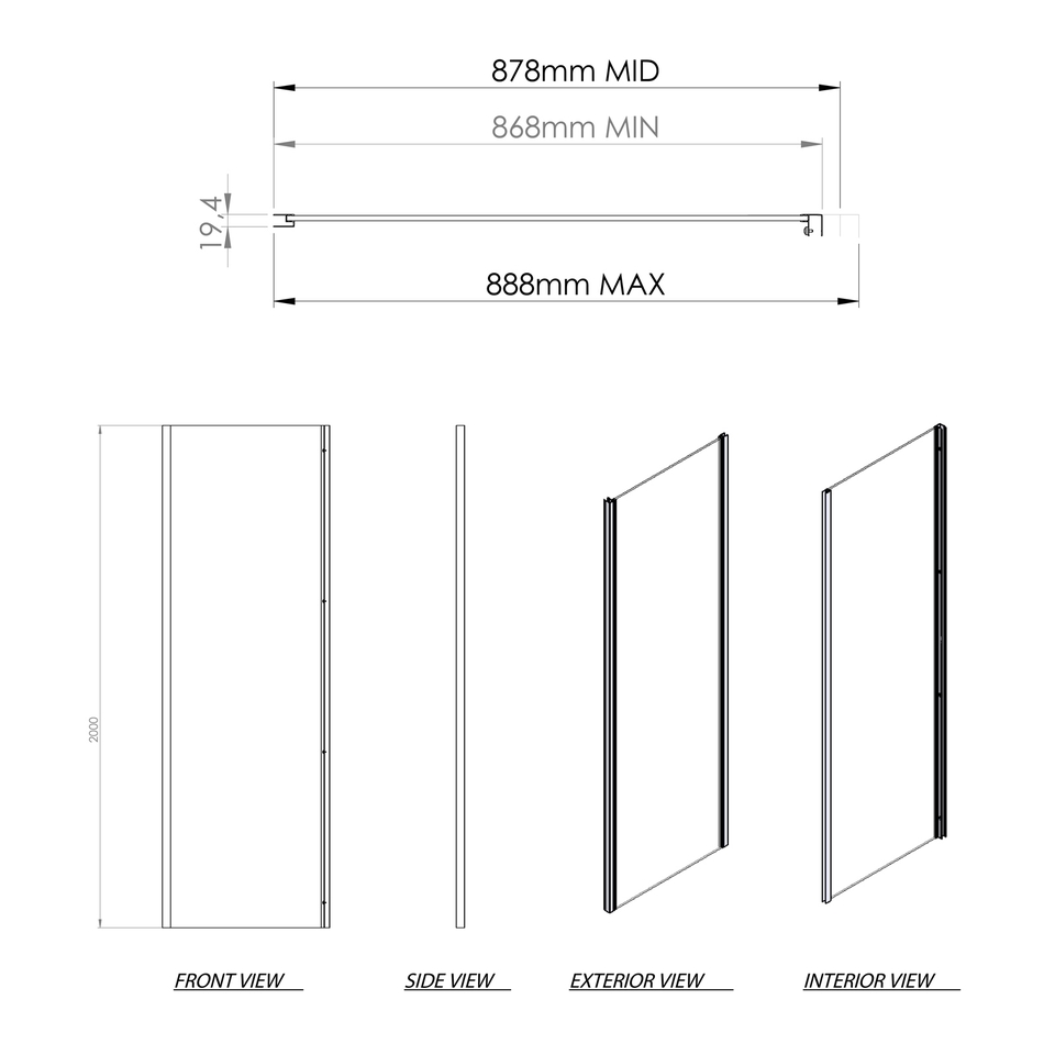 Aqualux Edge 8 Glass Side Panel - 900mm (8mm Glass)