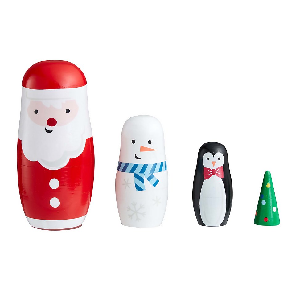 Wooden Santa & Friends Nesting Dolls Set Christmas Decoration Homebase