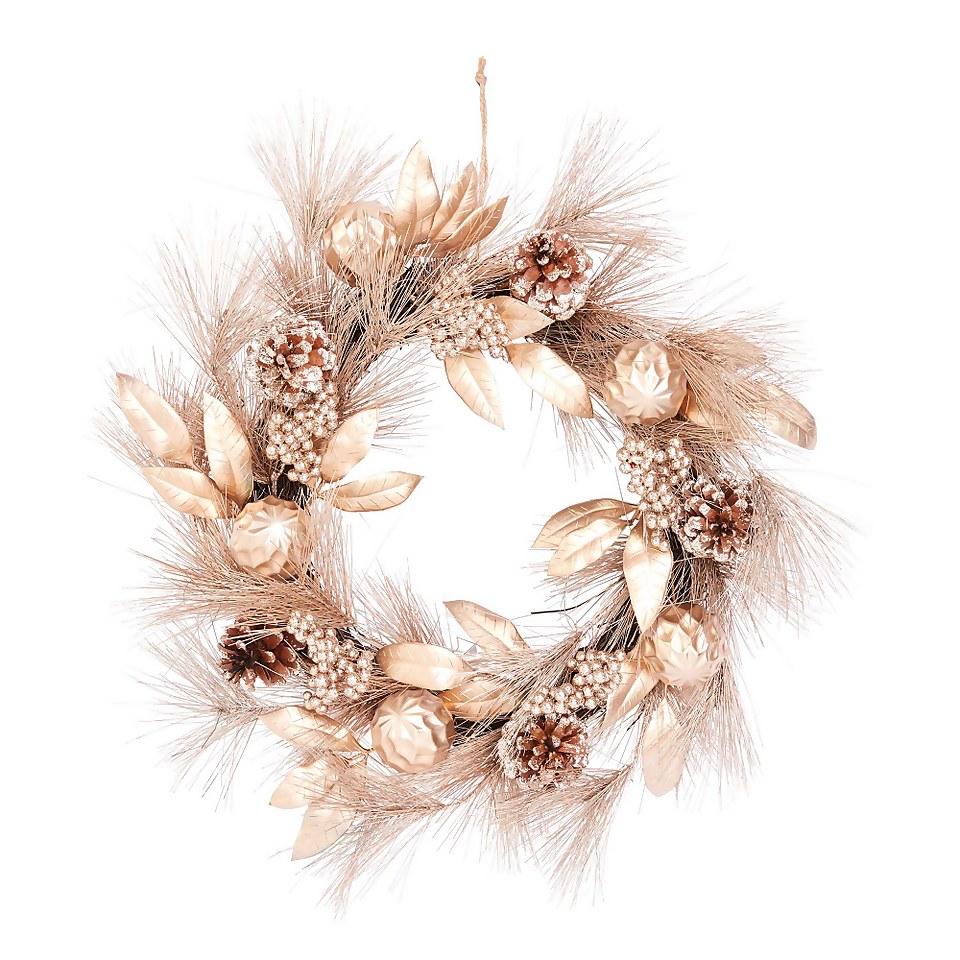 House Beautiful Gold Leaf and Bauble Christmas Wreath - 50cm