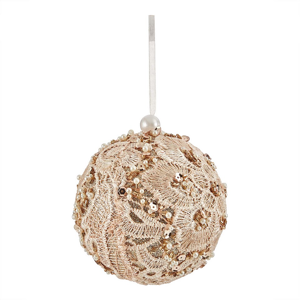 Champagne Bead Lace Christmas Tree Bauble