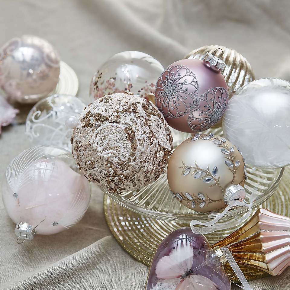Champagne Bead Lace Christmas Tree Bauble
