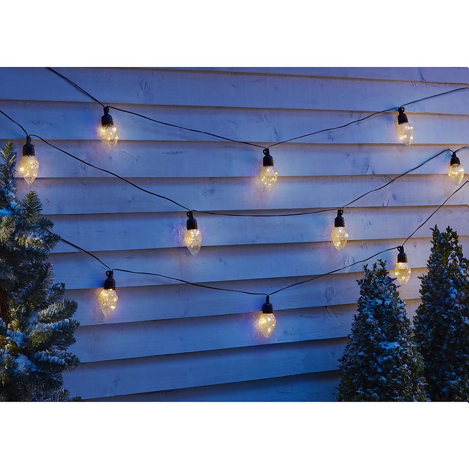 10 Cone Copper Wire LED Chain Outdoor Christmas Lights - Warm White