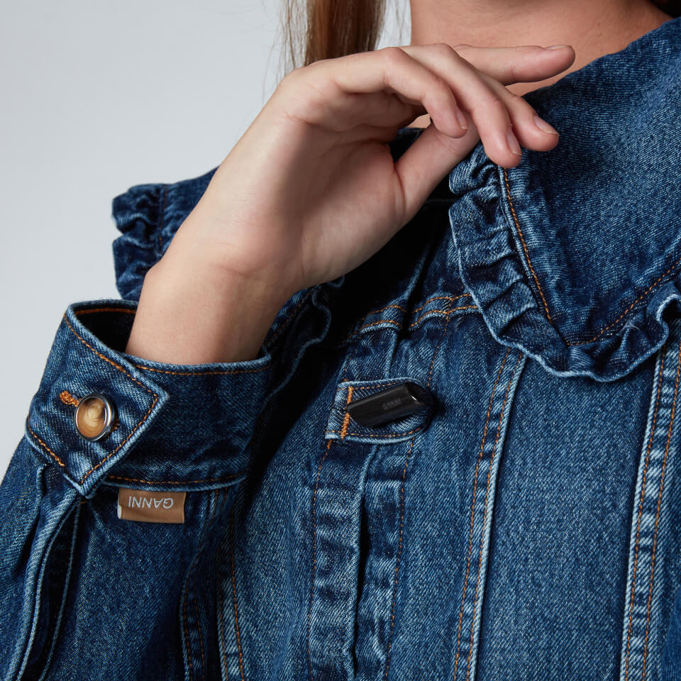 【関税＆送料込み】Ganni Heavy Denim Jacket Ganni Women's Heavy Denim Jacket - Dark Indigo - EU34/UK6