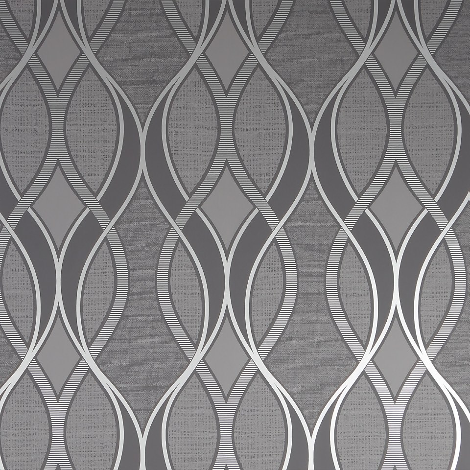 Ribbon Geo Charcoal Wallpaper