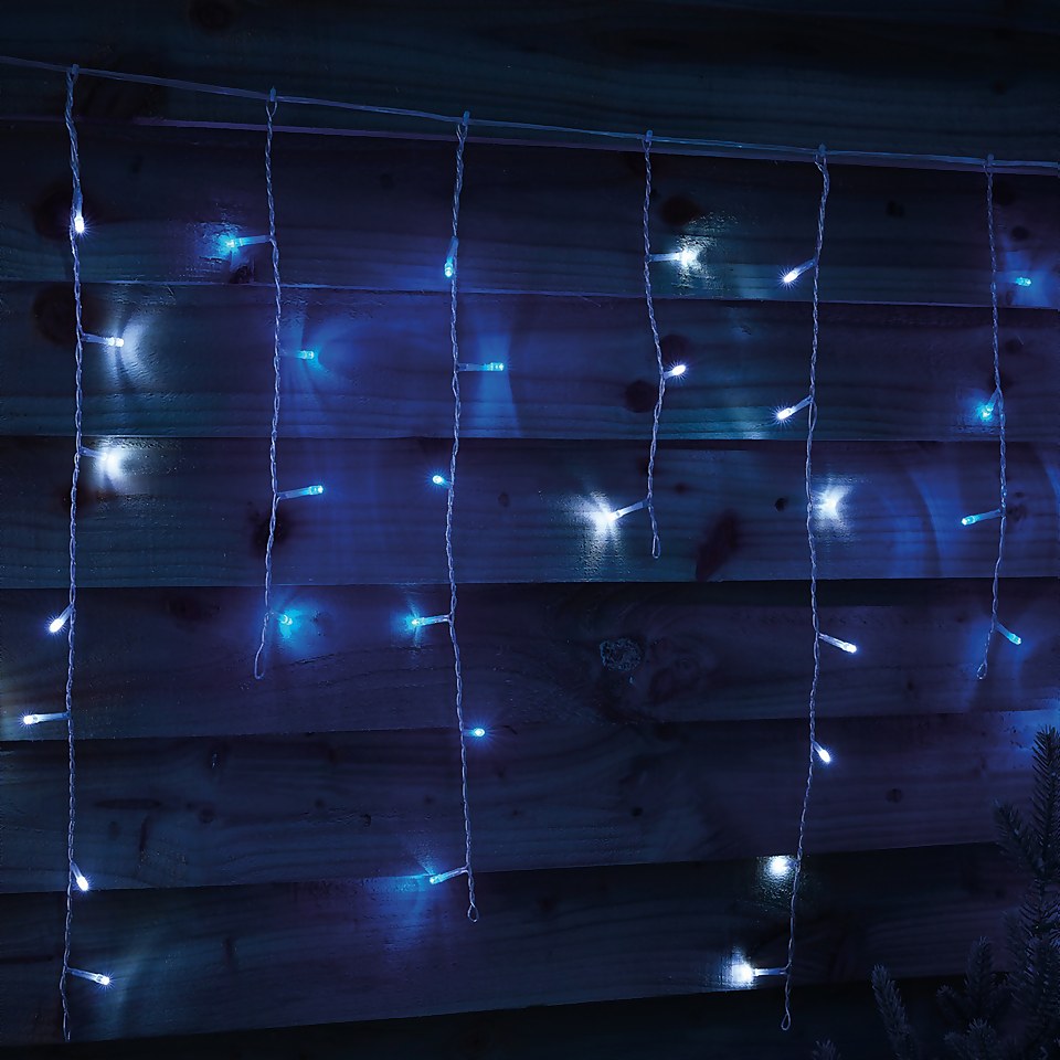 240 LED Timer Icicle String Outdoor Christmas Lights - White Blue