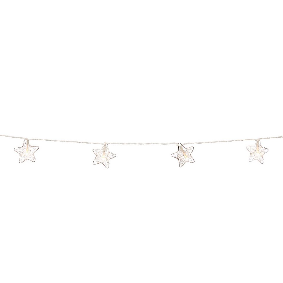 15 Silver Wire Star Christmas Tree Lights - Battery Operated