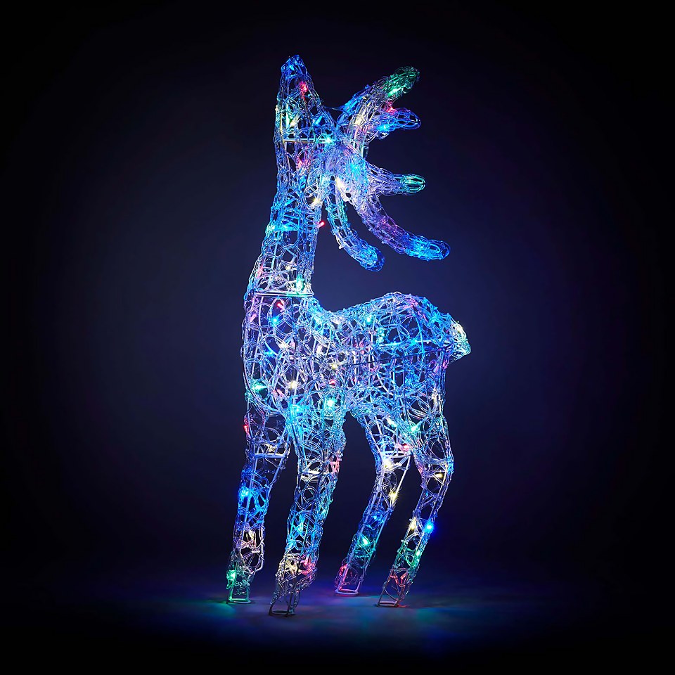 Acrylic LED Reindeer Multicolour 3D Outdoor Christmas Light Decoration - 90cm