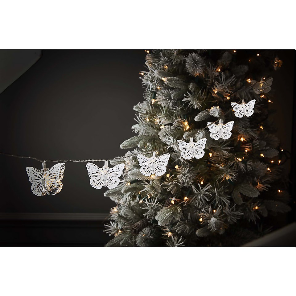 10 Silver Butterfly Christmas Tree Lights - Battery Operated