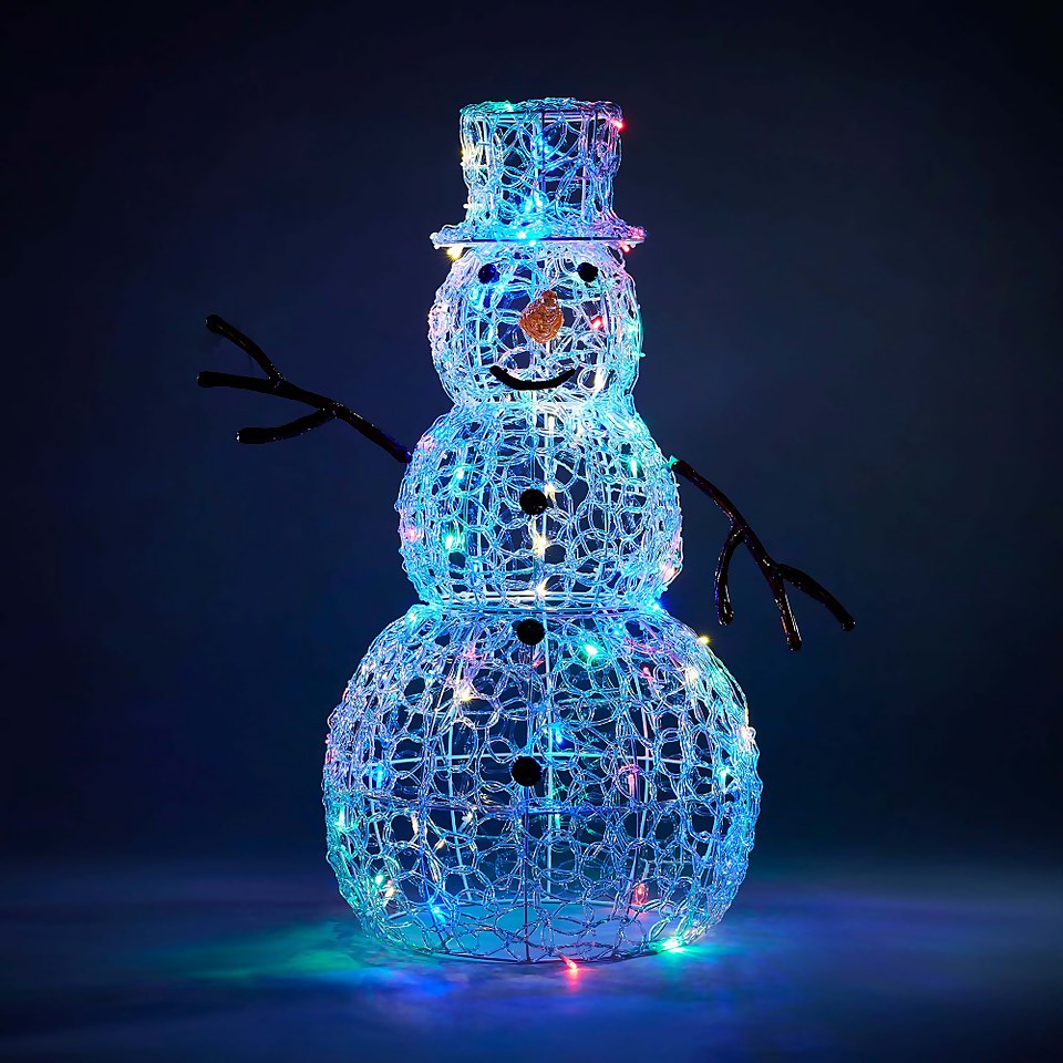 Acrylic LED Snowman Multicolour 3D Outdoor Christmas Light Decoration - 75cm