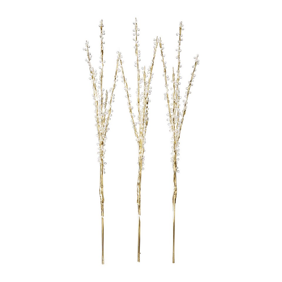 Gold Crystal Branch Christmas Lights - Set of 3 (Battery Operated)