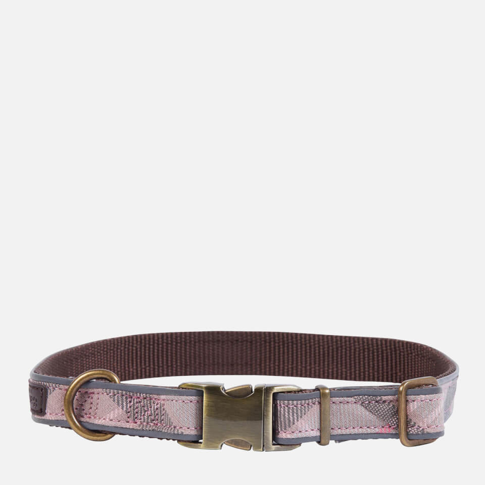Barbour Reflective Tartan Dog Collar - Taupe/Pink Tartan