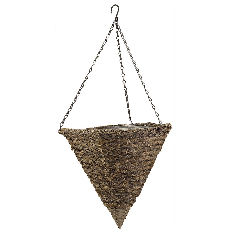 Tawny Faux Rattan Hanging Basket - 14 Inch