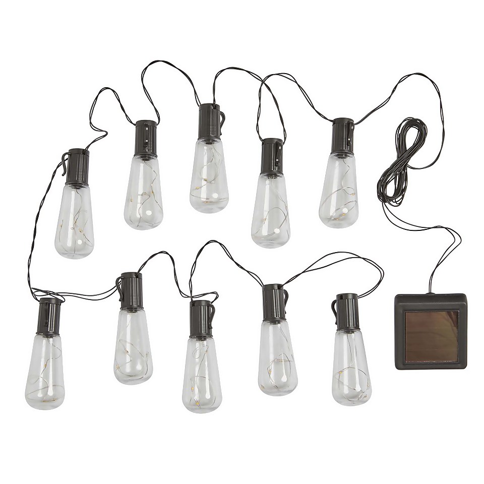 Solar Vintage Lightbulb Outdoor String Lights - Set of 10