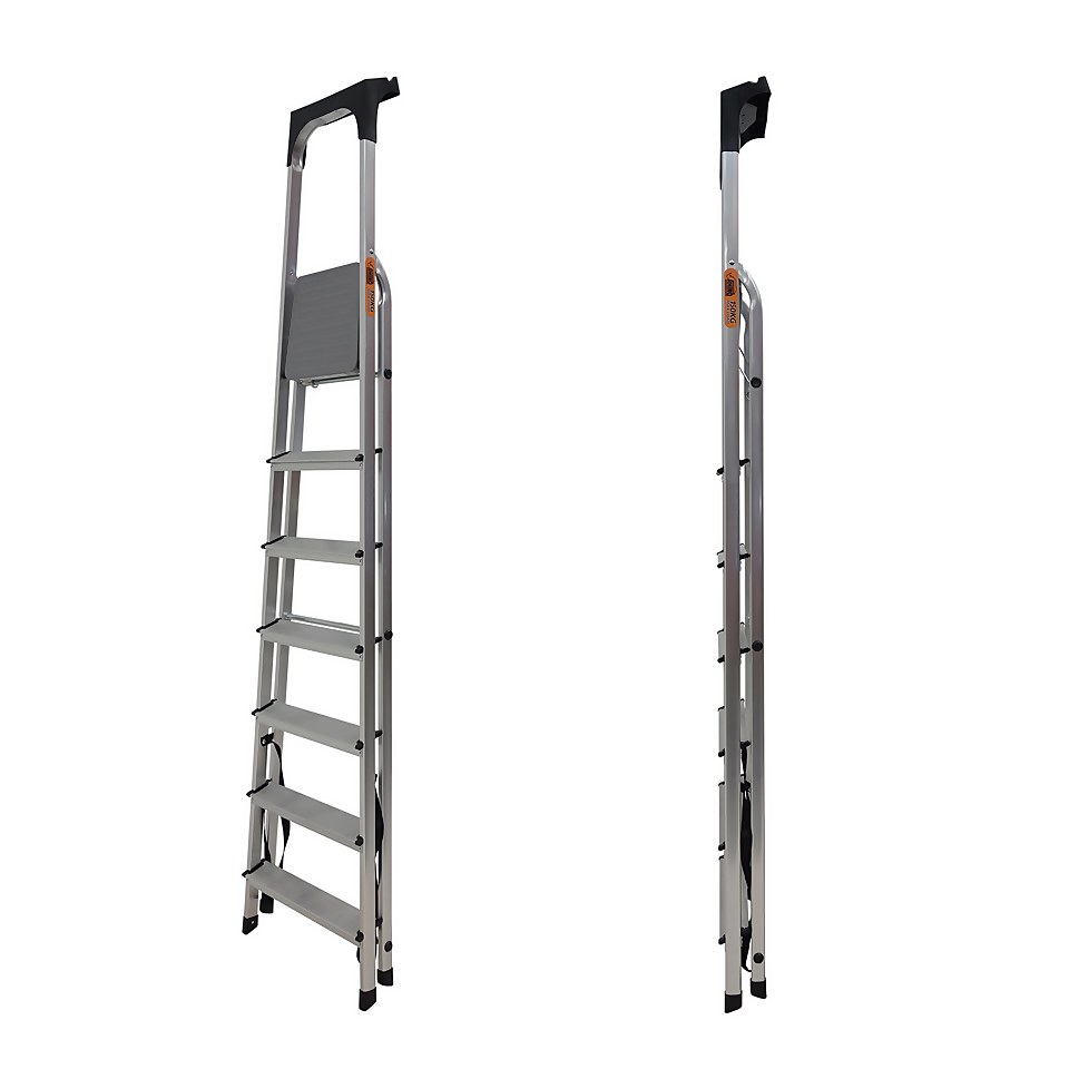 Rhino Lightweight Aluminium Step Ladder with Tool Tray - 7 Tread