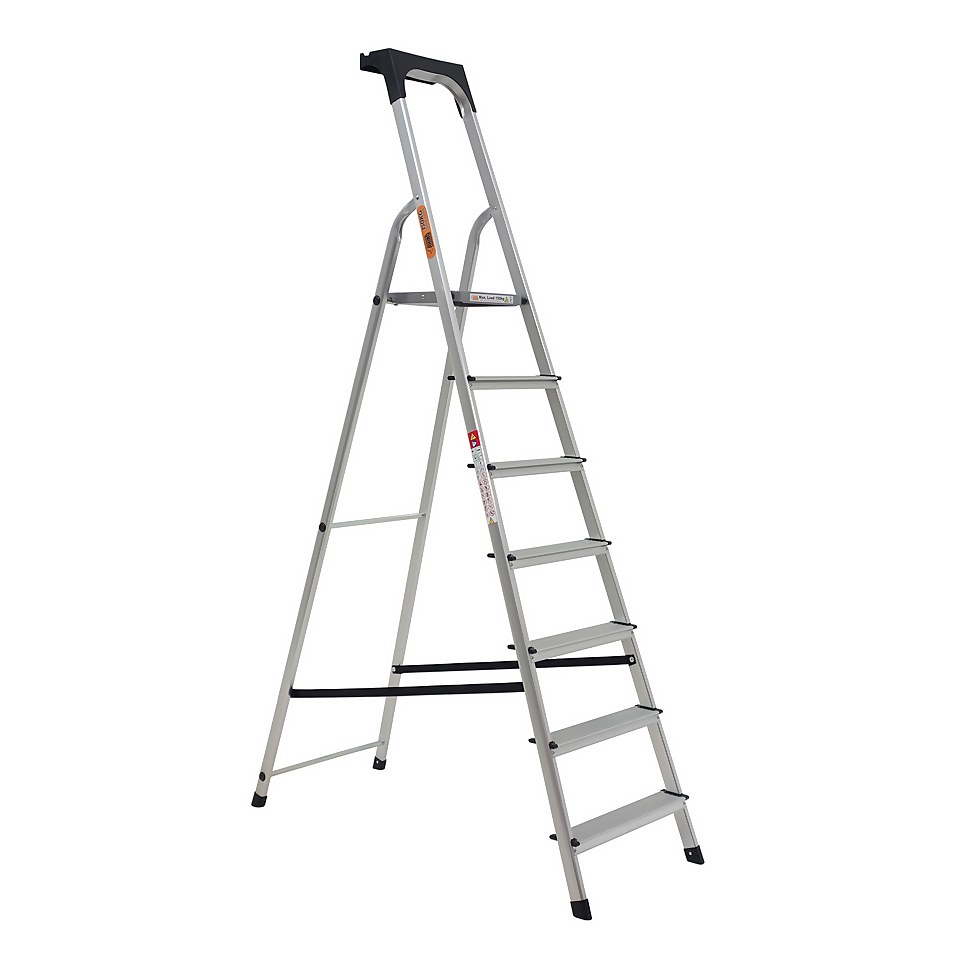 Rhino Lightweight Aluminium Step Ladder with Tool Tray - 7 Tread
