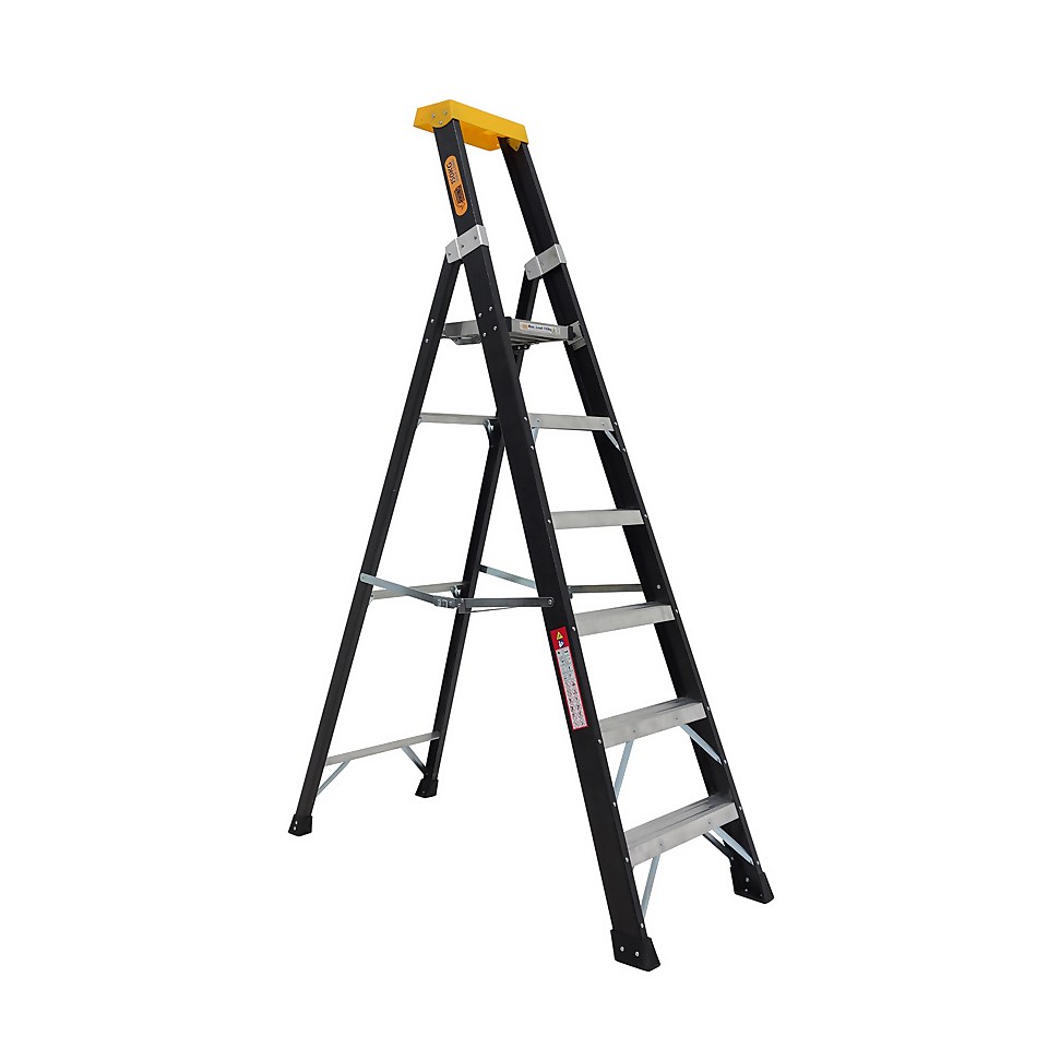 Rhino Fiberglass Platform Step Ladder - 6 Tread