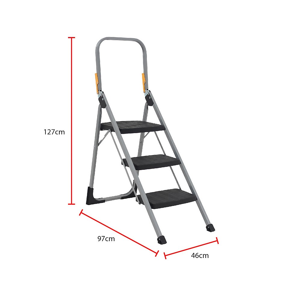 Rhino 3 Tread Professional Stair Ladder with High Handrail Homebase
