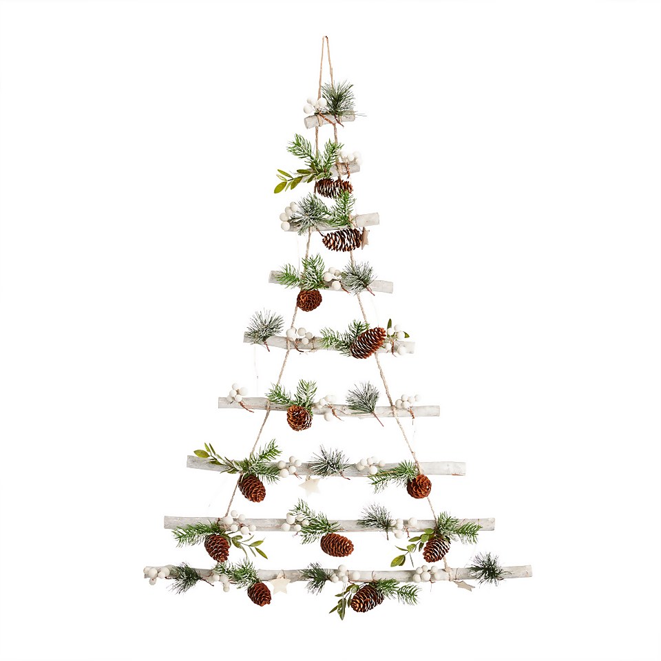 White Berry LED Hanging Christmas Tree - 90cm (Battery Operated)