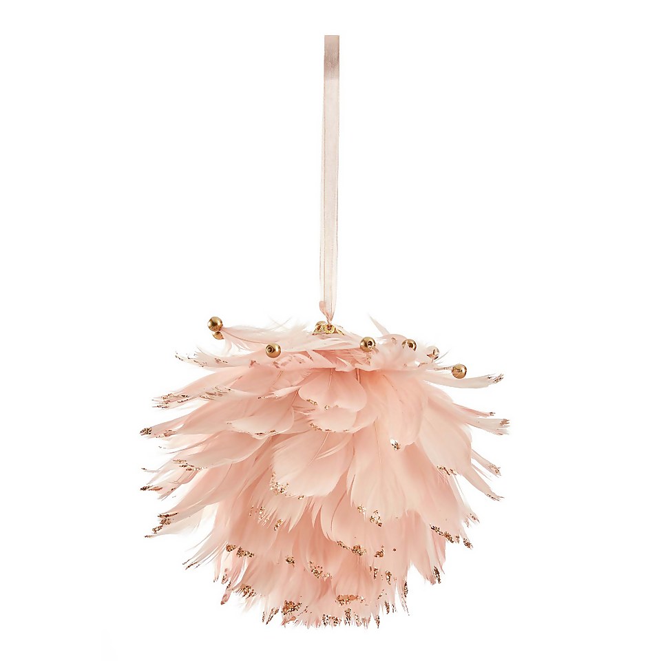 Pink Feather Ball Christmas Bauble Decoration