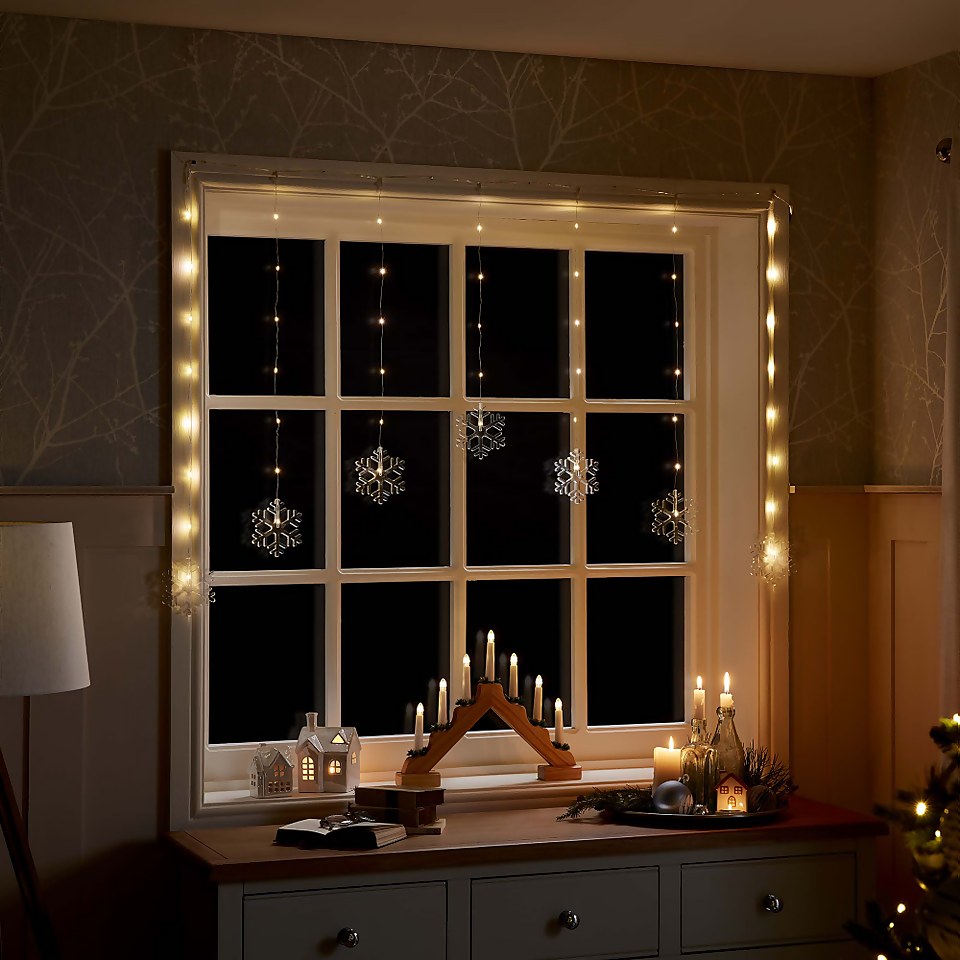 Snowflake LED Pinwire Christmas Window Curtain Light