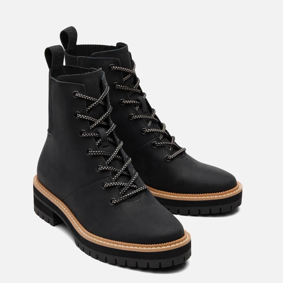 TOMS Women's Frankie Water Resistant Leather Lace Up Boots Black