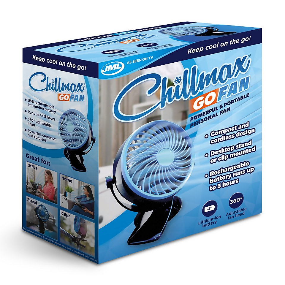 Chillmax Go Fan 360 Powerful, Portable Cordless Fan - Black