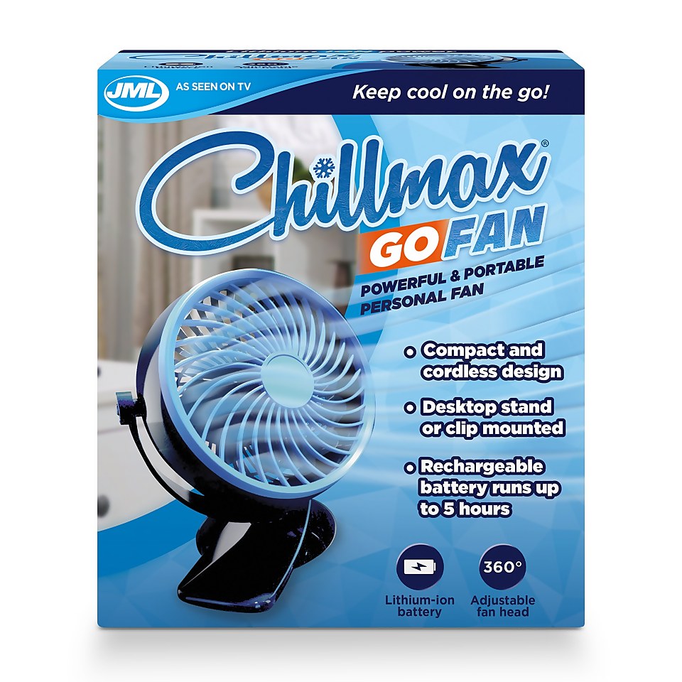 Chillmax Go Fan 360 Powerful, Portable Cordless Fan - Black