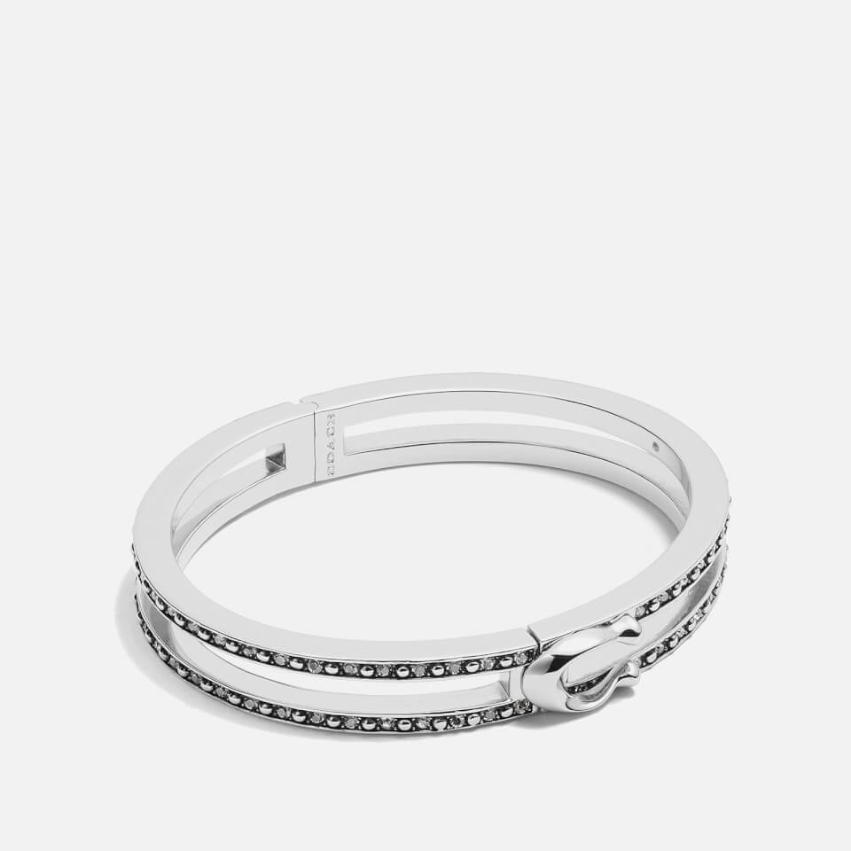 Coach Women's Double Row Pave C Hinged Bangle - Silver