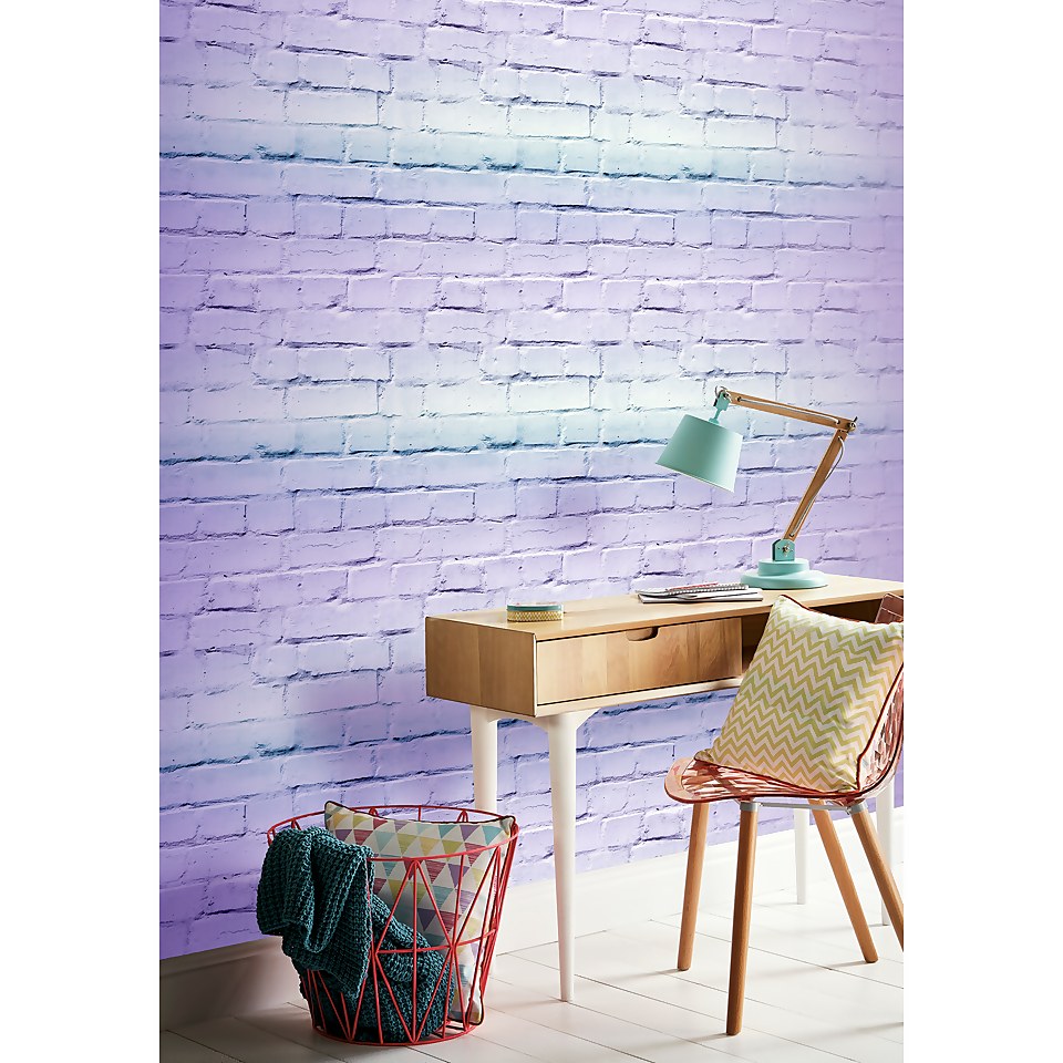 Arthouse Ombre Brick LilacMint Wallpaper