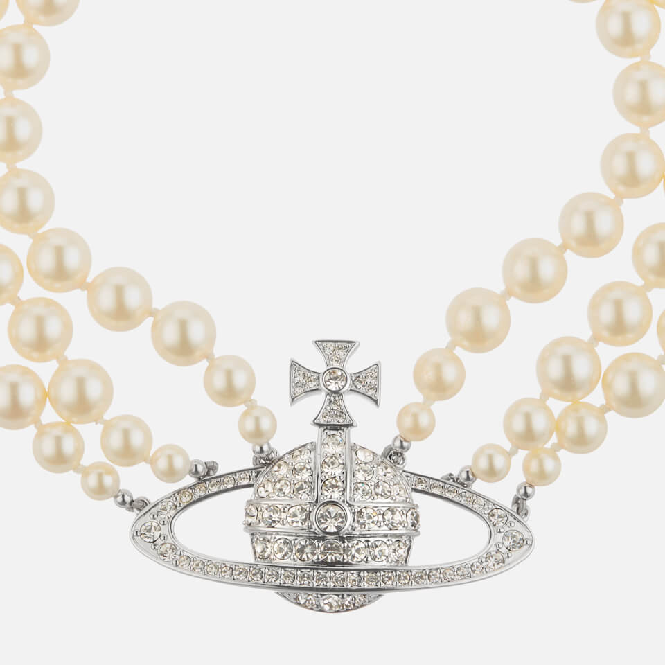 Vivienne Westwood Women's Three Row Pearl Bas Relief Choker - Rhodium Pearl Crystal