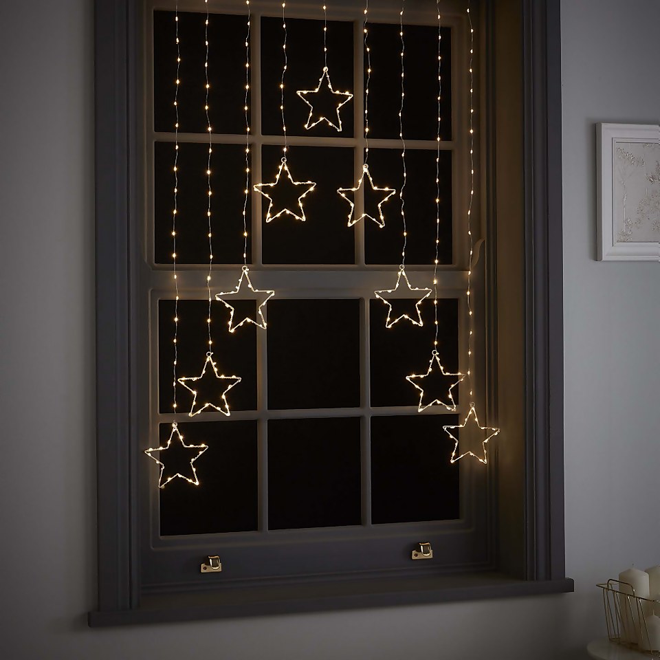303 LED Pinwire Star Christmas Curtain Light - Warm White