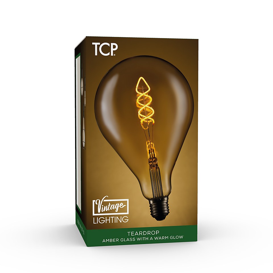 TCP Decorative Lightbulb Soft Filament Teardrop ES 5W/30W Warm Amber 1 Pack