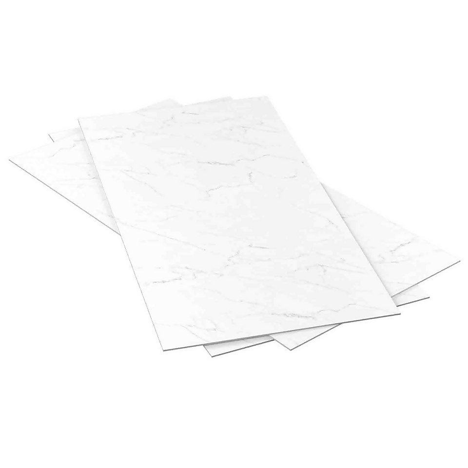 Plancs White Marble Self-Adhesive Vinyl Floor Tile 5 Piece Pack - 0.93 sqm