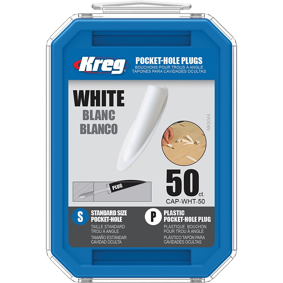 Kreg CAP-WHT-50 White Plastic Pocket-Hole Plugs - 50 Pack