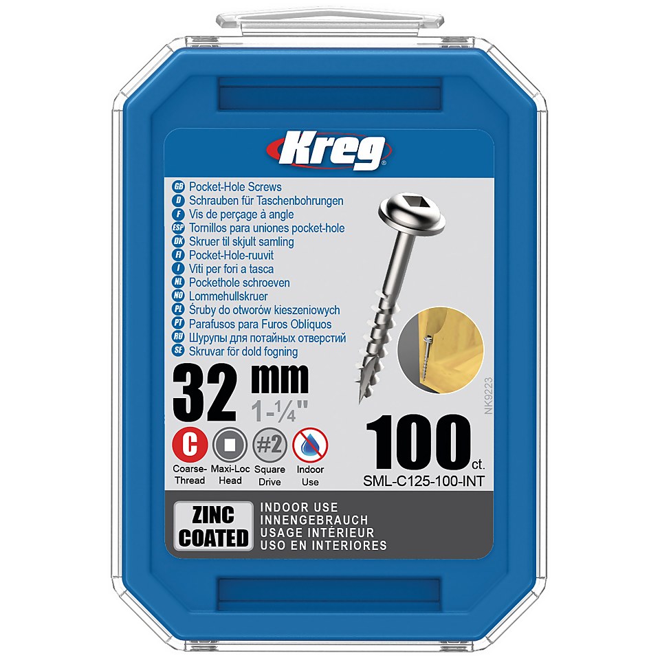 Kreg SML-C125-100-EUR HD Protec-Kote Pocket-Hole Screws - 64mm / 2.50", #14 Coarse-Thread, Maxi-Loc - 100 Pack