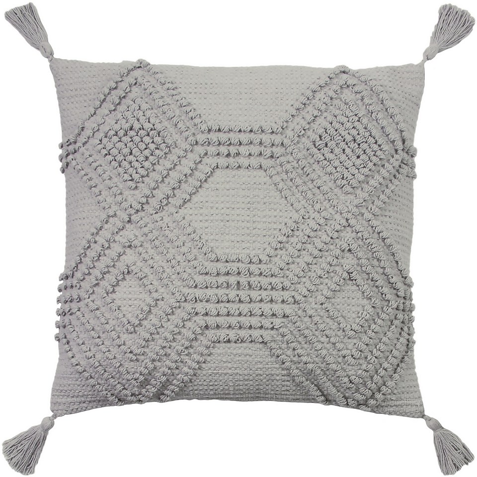 Knot Tassle Cushion - 45x45cm - Grey