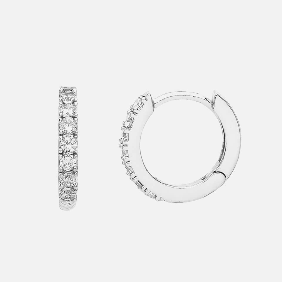 Estella Bartlett Women's Pave Set Hoop Earrings with White CZ - Silver Plated/NP