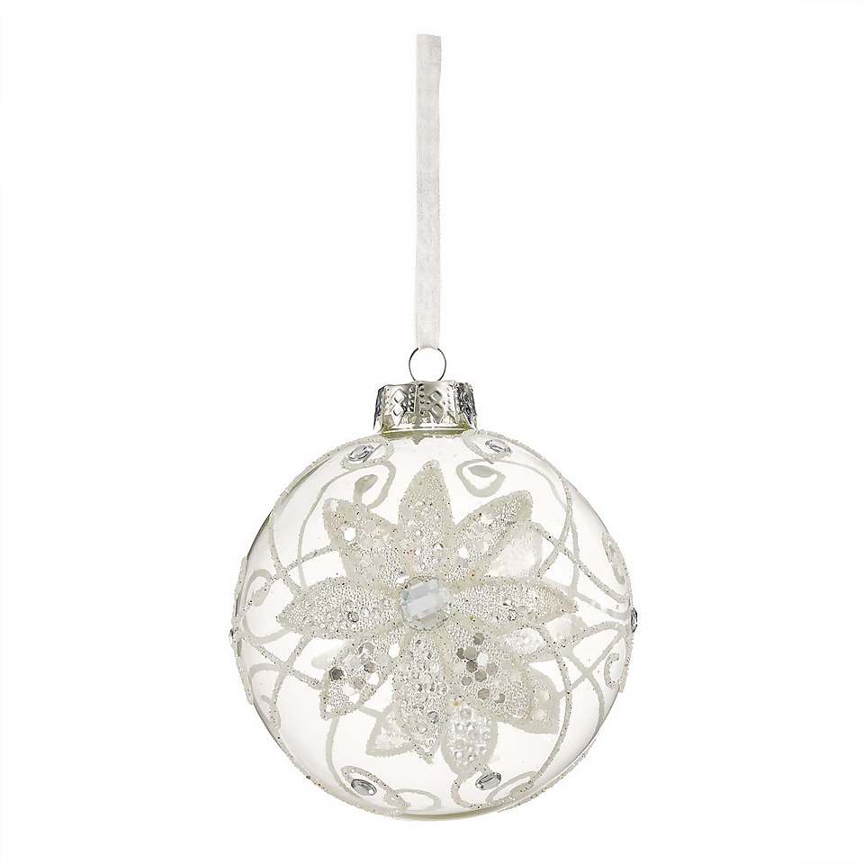 Floral Clear Glass Christmas Tree Bauble
