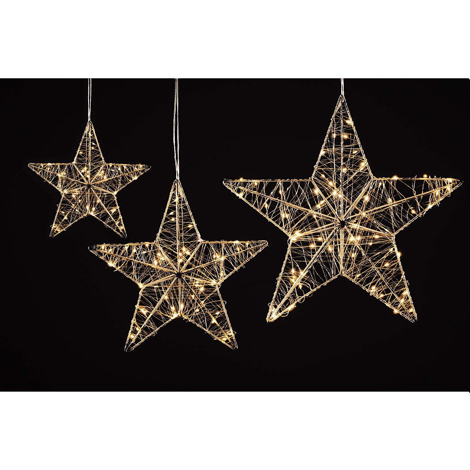 Twinkling Star Wire Christmas Lights - Set of 3
