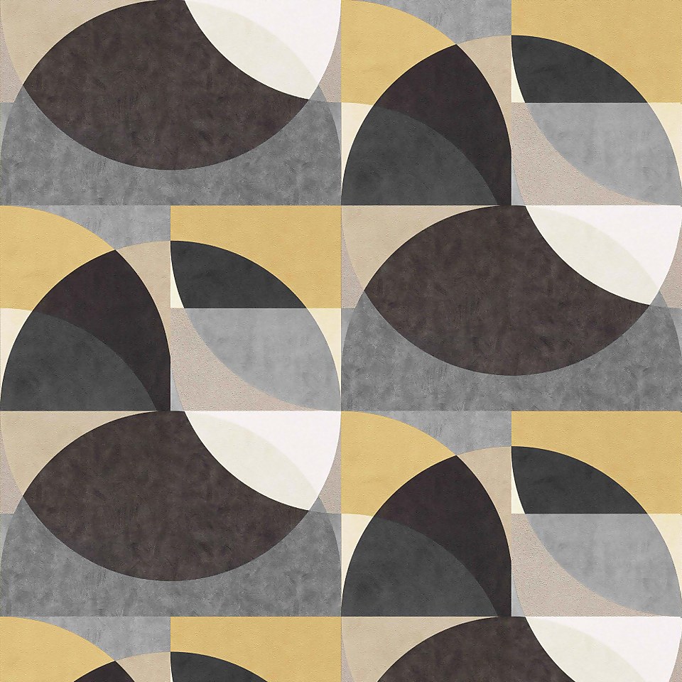 Elle Decoration Geometric Black Gold Cream Wallpaper