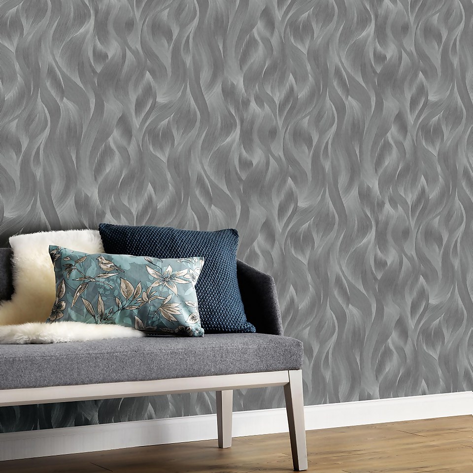 Elle Decoration Wave Silver Grey Wallpaper