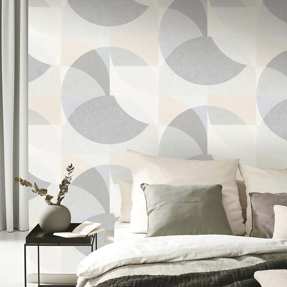 Elle Decoration Geometric Light Grey Beige Wallpaper
