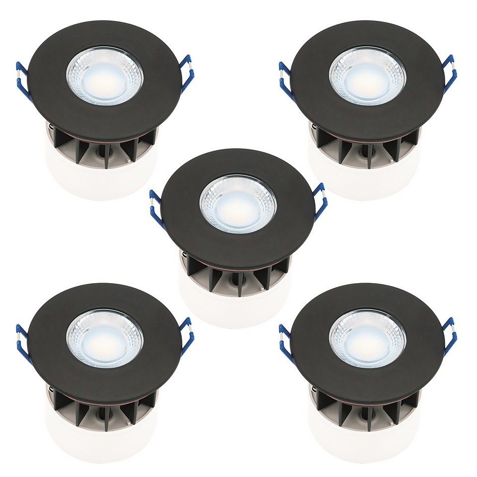 Fixed Fire Rated IP65 LED 5 Pack - Black
