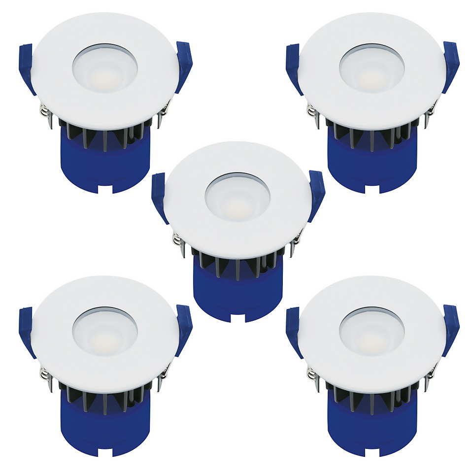 Fixed Fire Rated IP65 LED 5 Pack Downlights - White