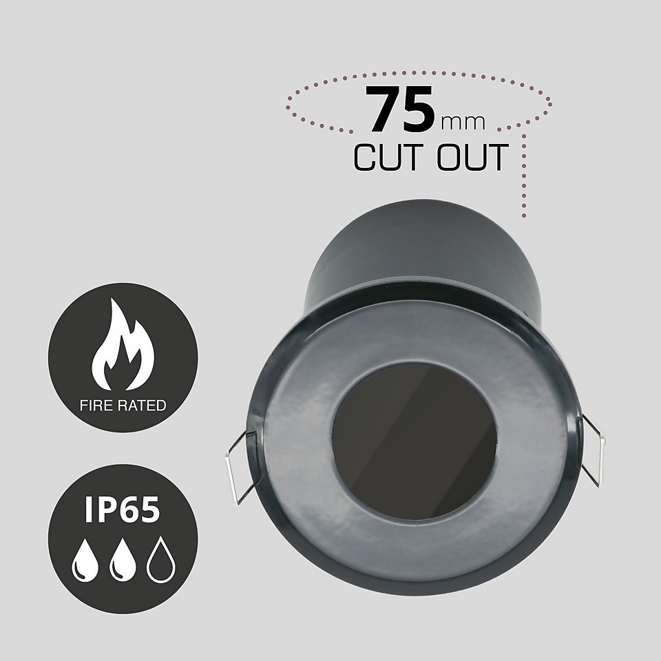 Fixed Fire Rated IP65 Single Downlight - Black