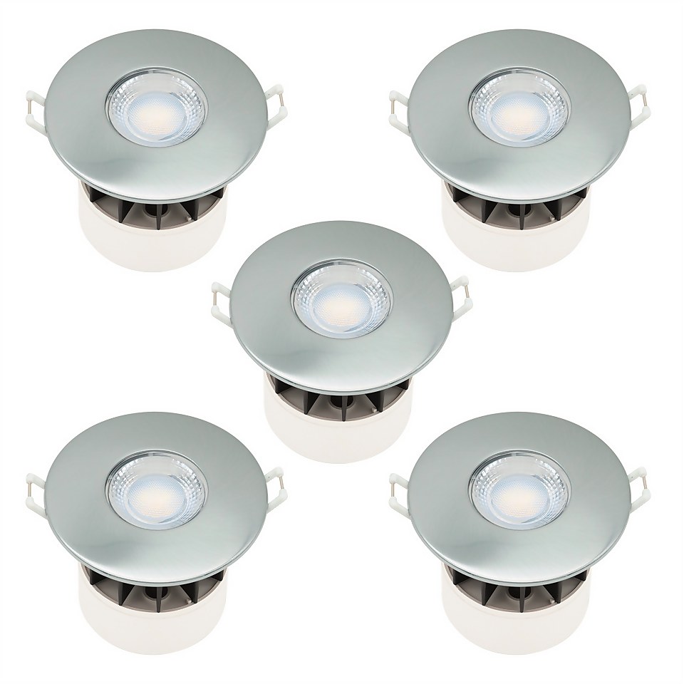 Fixed Fire Rated IP65 LED 5 Pack Downlight - Brushed Nickel